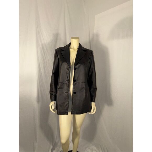 Worthington Black Genuine Leather Blazer Jacket Petite – Vintage Y2K 90s Style - Picture 1 of 15